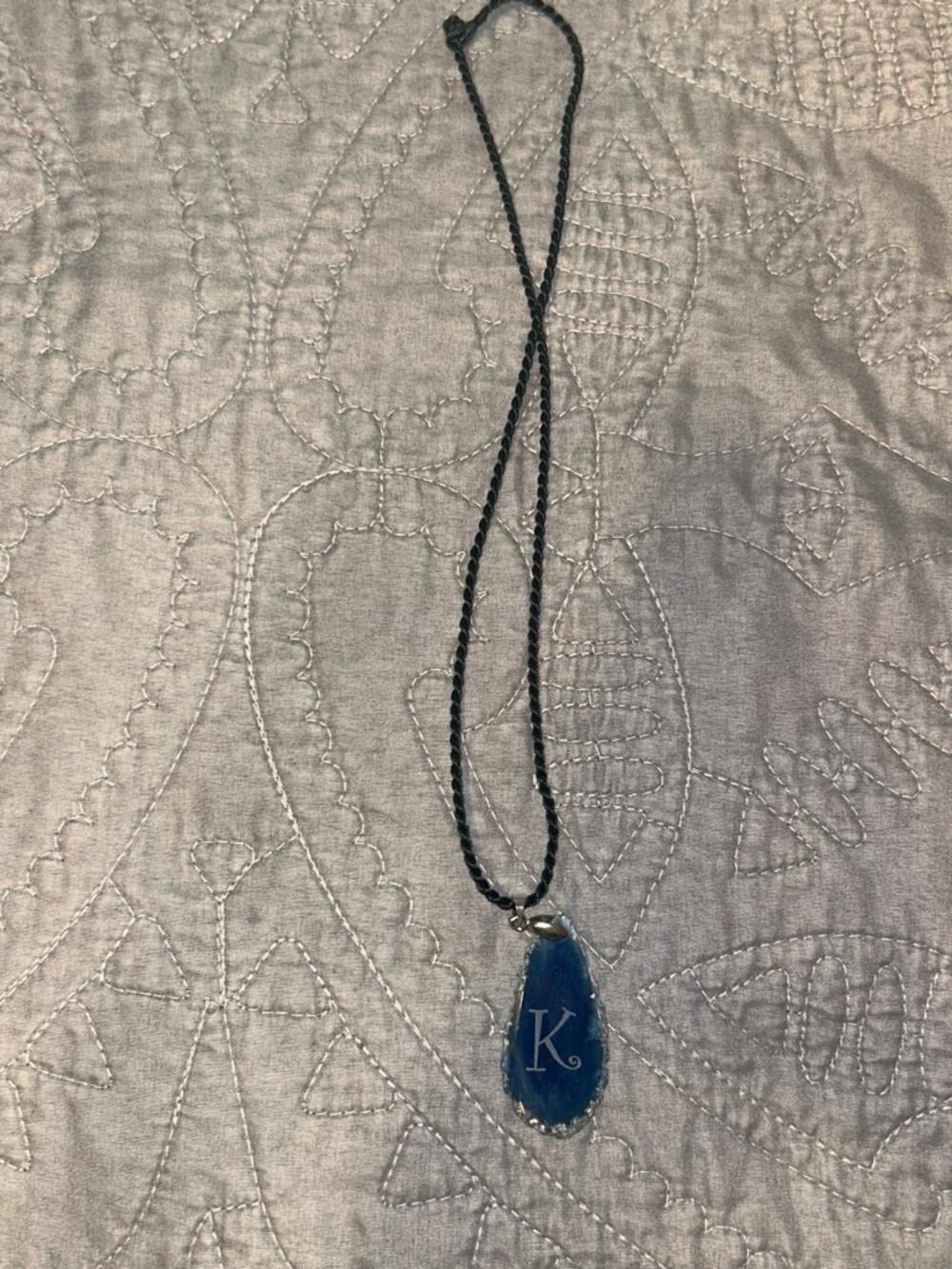 Blue Teardrop Initial 'K' Pendant Necklace